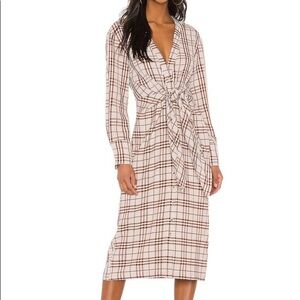 L’Academie the Pauline plaid brown midi dress size extra small